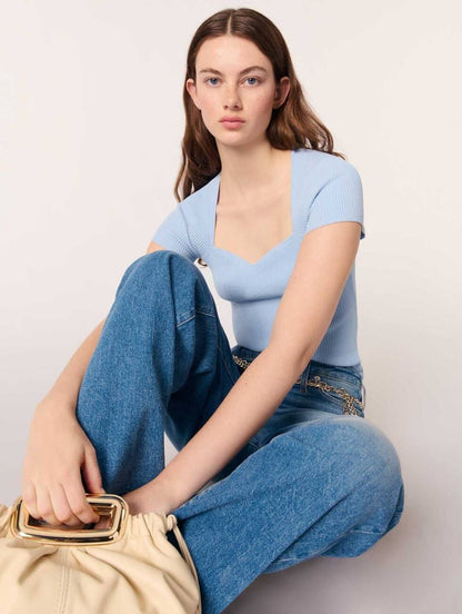 MJ Moka Rib Knit Sweetheart Shirt Top
