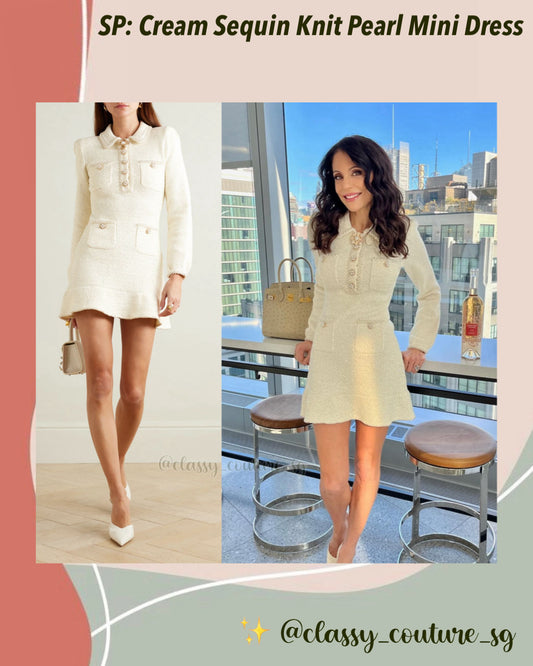 SP Cream Sequin Knit Pearl Mini Dress