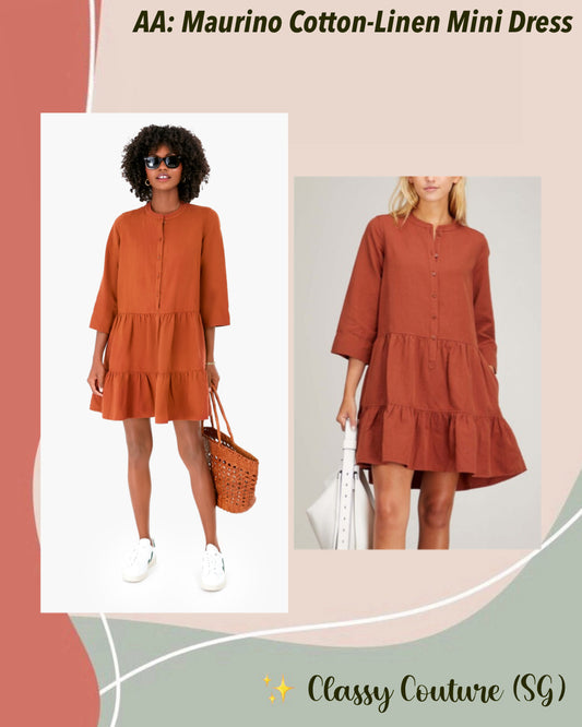 AA Maurino Drop Waist Cotton-Linen Mini Dress in Chipotle Orange