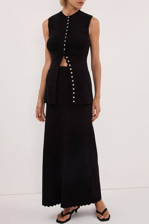 DSH Zoe Scalloped Knit Vest | Midi Maxi Skirt | Stretch-cotton blend Set