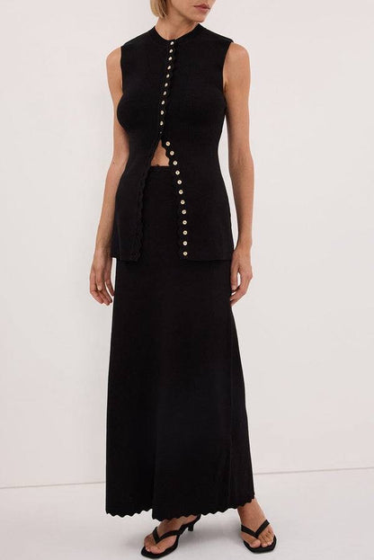 DSH Zoe Scalloped Knit Vest | Midi Maxi Skirt | Stretch-cotton blend Set
