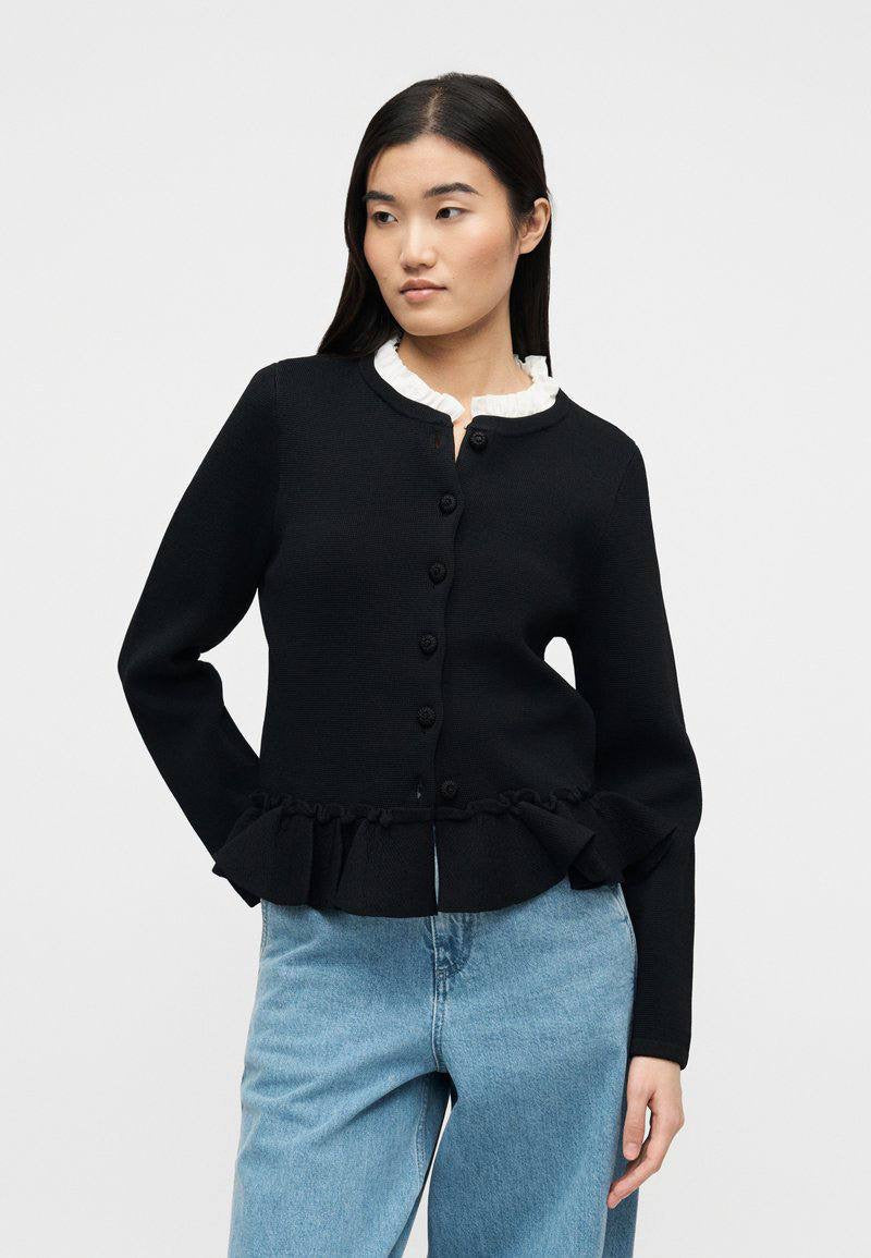 SD Removable Collar Viscose-blend Peplum Cardigan