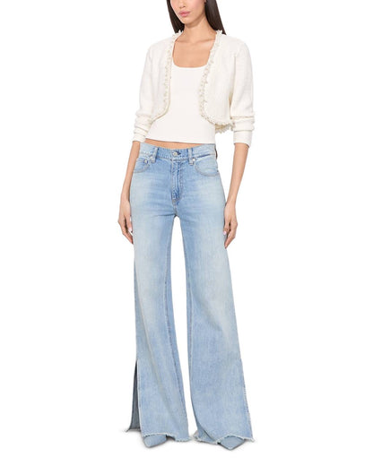 White Duke Pearl-Embellished Cotton-wool blend Cropped Cardigan