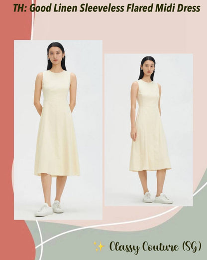 TH Good Linen Sleeveless Flared Midi Dress