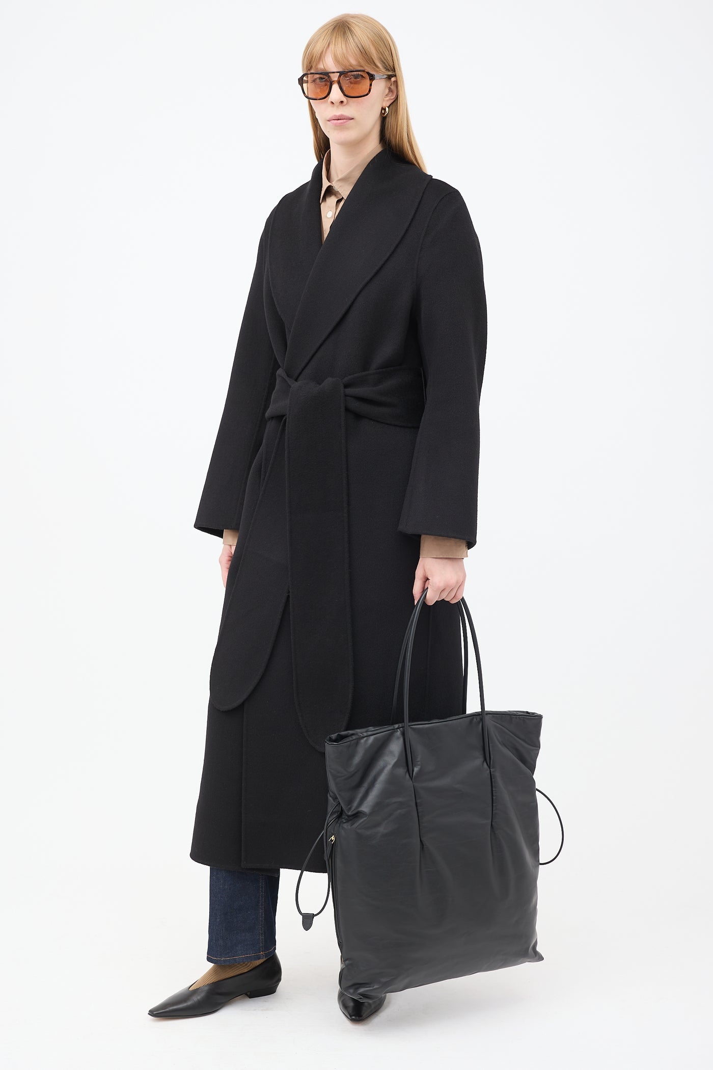 TR Polly Smooth Calfskin Leather Drawstring Tote Bag