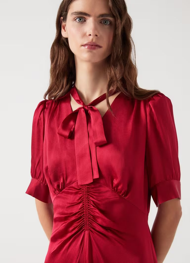 LKB Hetty Rio Red Hammered Satin Midi Dress