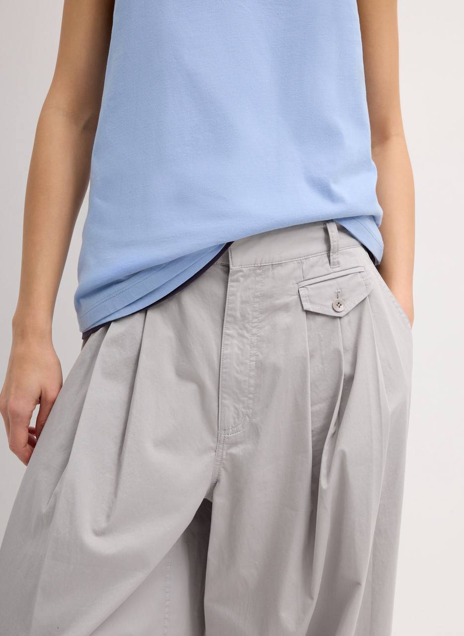 TB Garment Dyed Silky Cotton Triple Pleat Pant in Washed Khaki-Grey
