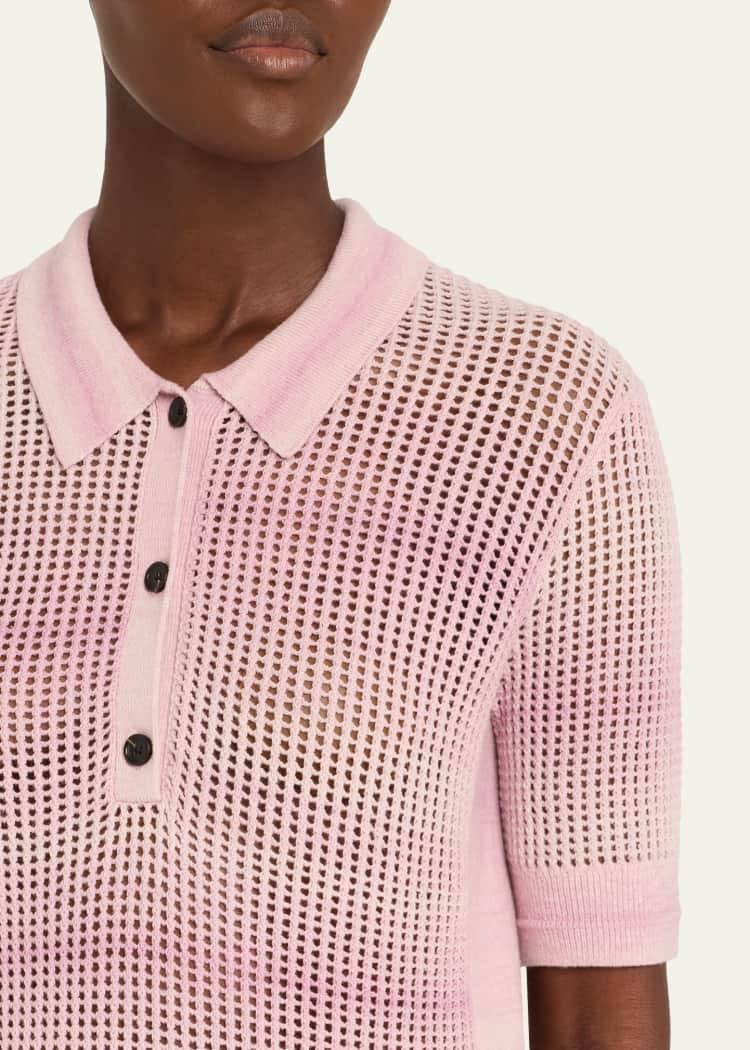 MM Cashmere-cotton Shrunken Mesh Polo Top