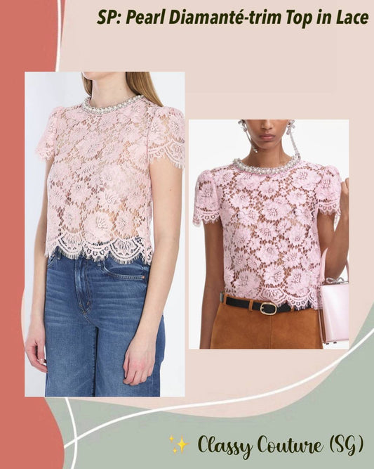 SP Pearl Diamanté-trim Pink Lace Top