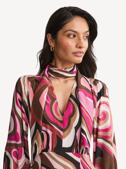 RX Marigold Silk Pussybow Maxi Dress