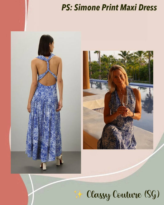 PS Simone V-Neck Twist Back Viscose Printed Maxi Dress