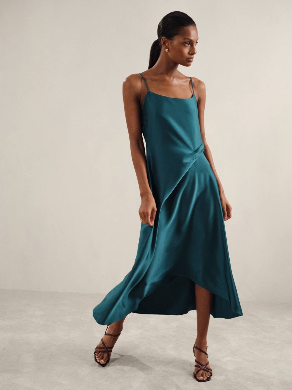 RS Zoey Satin Drape Detail Slip Midi Dress