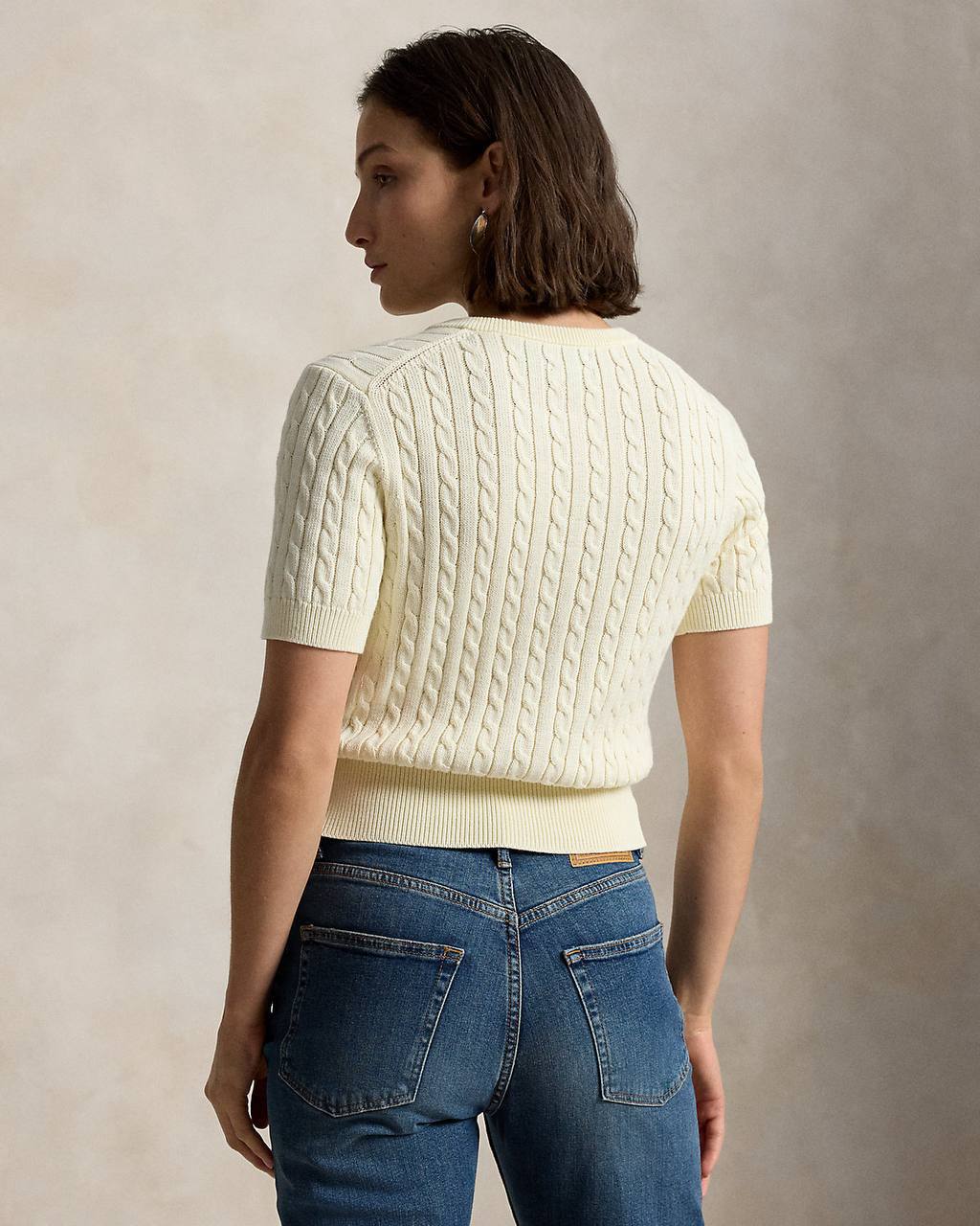RL: Mini-Cable Short-Sleeve Henley Jumper