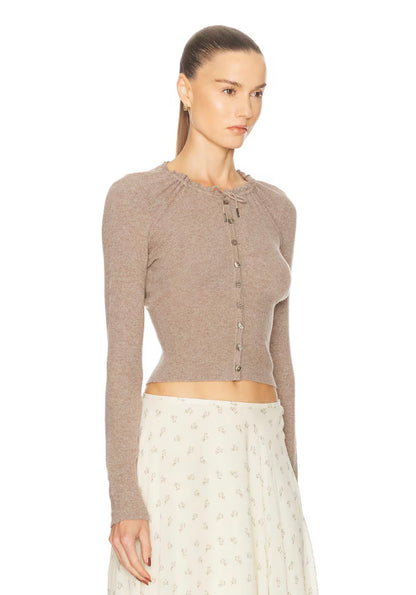 MP Drawstring Wool-Viscose Fitted Cardigan in Kitten Grey