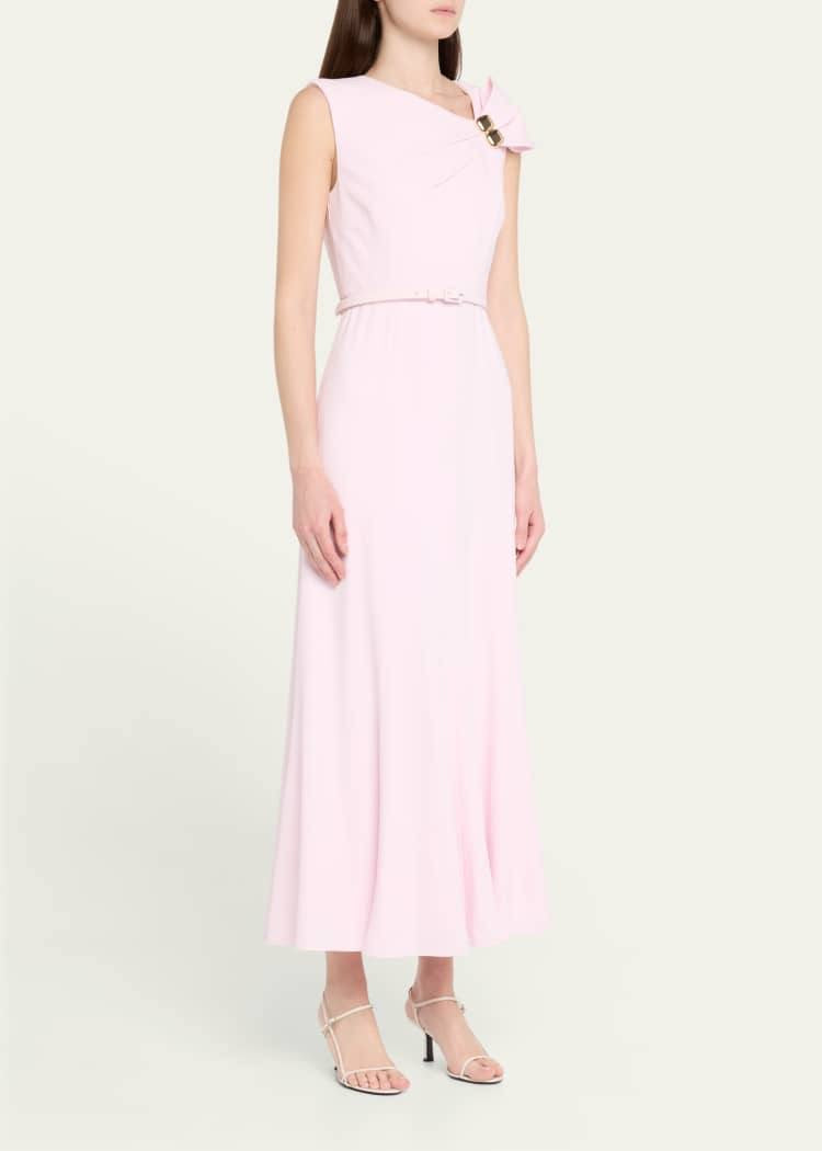 RM Bow Embellished Satin Crepe Belted Maxi Dress