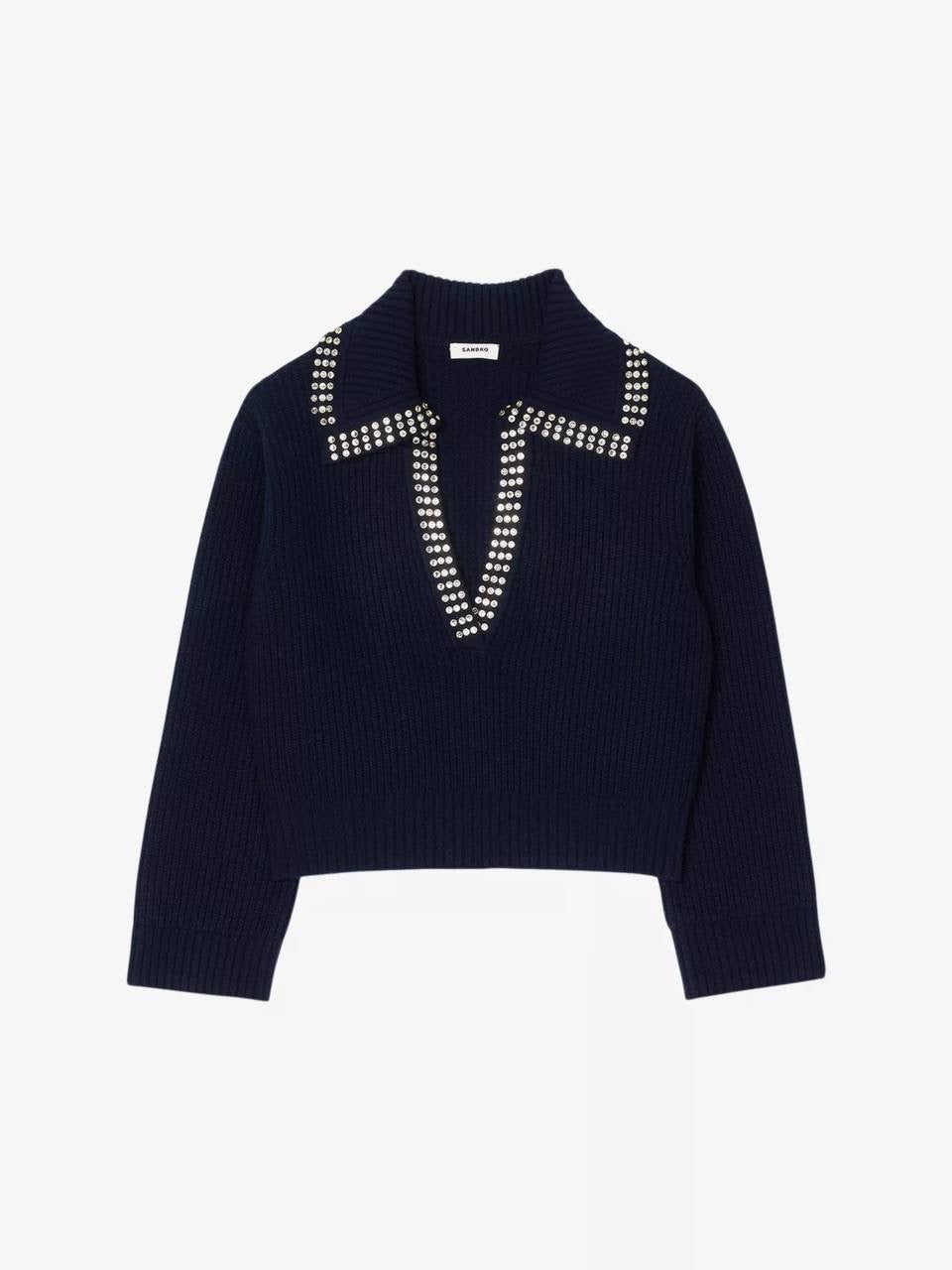 SD Orso Rhinestone Embellished Wool V-neck Sweater