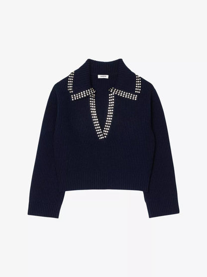 SD Orso Rhinestone Embellished Wool V-neck Sweater