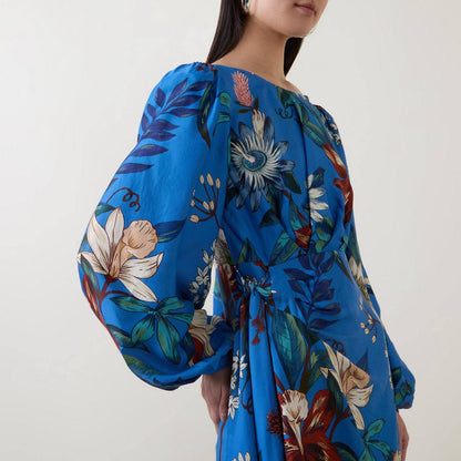 FR Blue Surreal Flowers Viscose Wrap Mini Dress
