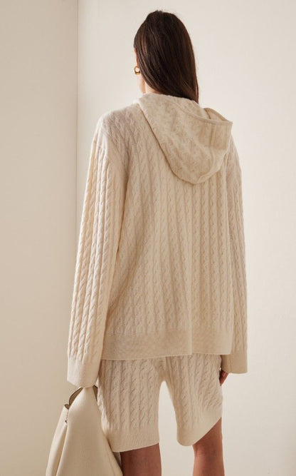 Tot Bevy Cable Knit Wool-Cashmere Hoodie Jacket