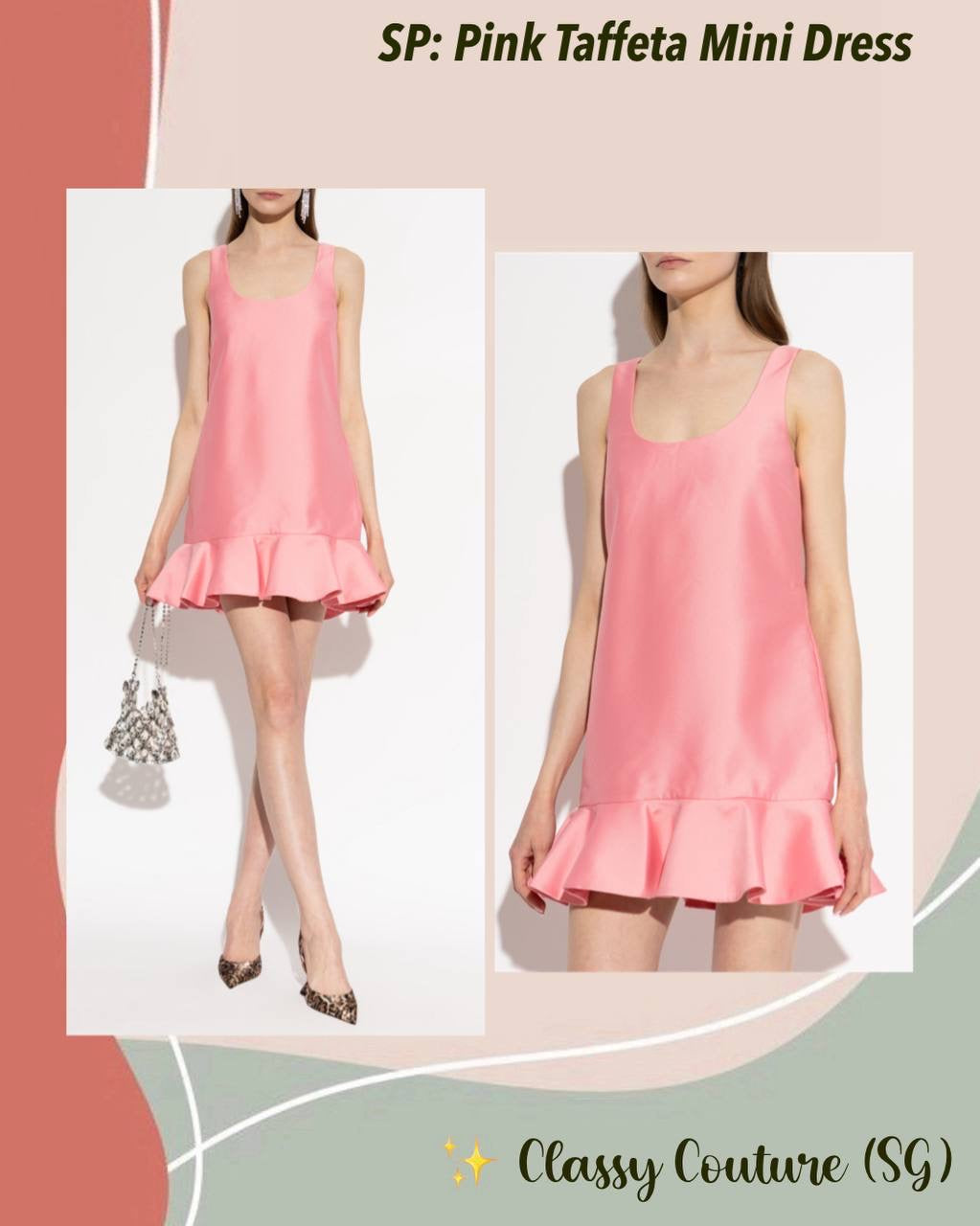 SP Pink Taffeta Ruffle Hem Shift Mini Dress