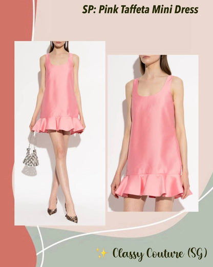 SP Pink Taffeta Ruffle Hem Shift Mini Dress