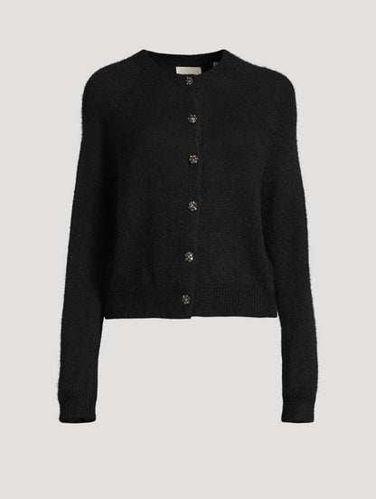 DN Petra Crystal Button Alpaca-wool Cardigan in Black