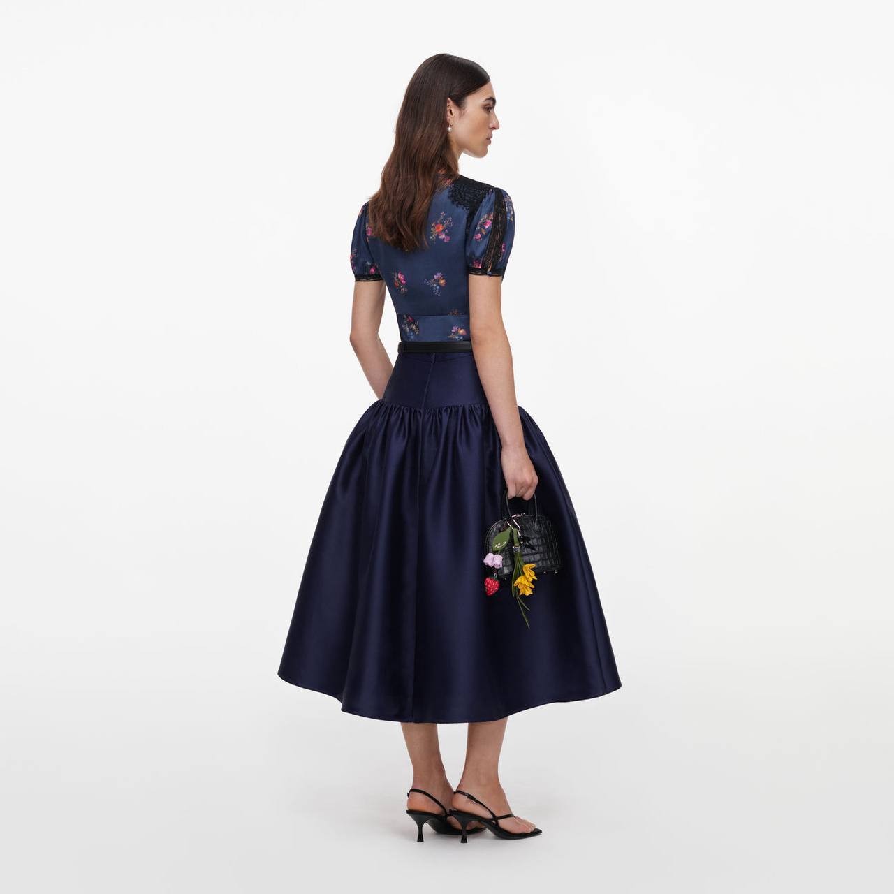 SP Navy Taffeta Midi Skirt
