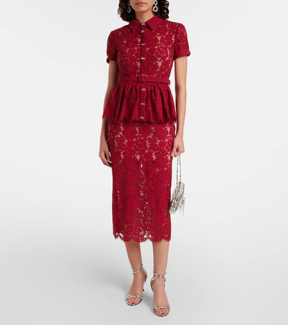 SP White & Red Lace Peplum Midi Dress