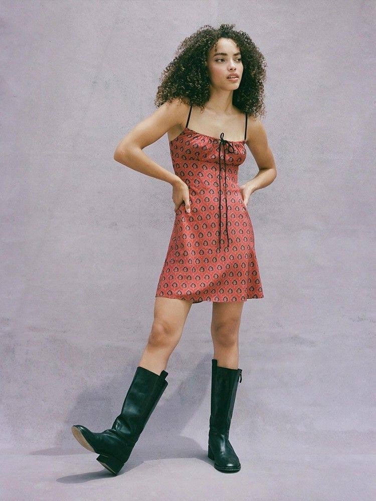 RP Inez Silk Milkmaid Mini Dress in Lucky Fortune Red