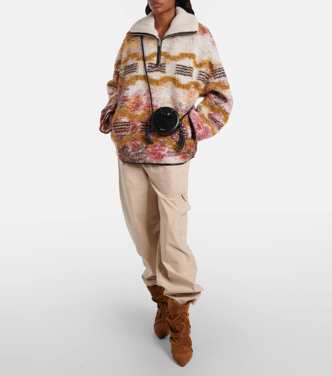 IM Marner Patterned Wool-blend Fleece Quarter-zip Pullover Coat