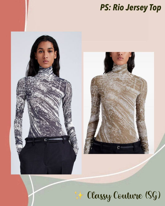 PS Rio Printed Jerset Long Sleeve Mock Neck Top