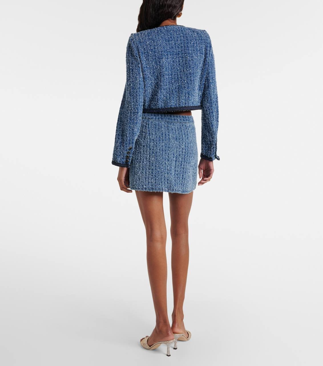 SP Textured Denim Jacket Mini Skirt