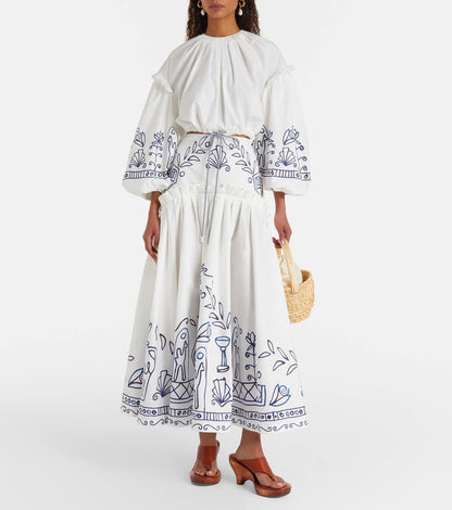 ALM Leela Printed Cotton Shirt | Midi Skirt | Set