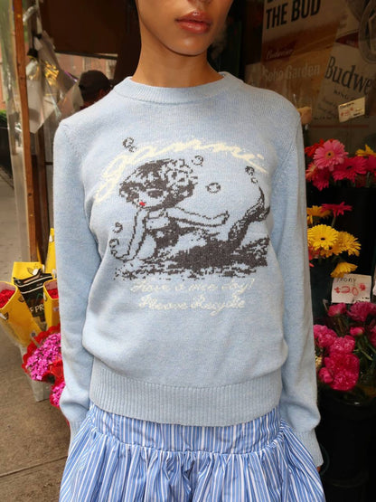 GN Blue Mermaid Graphic Wool-blend Sweater Pullover