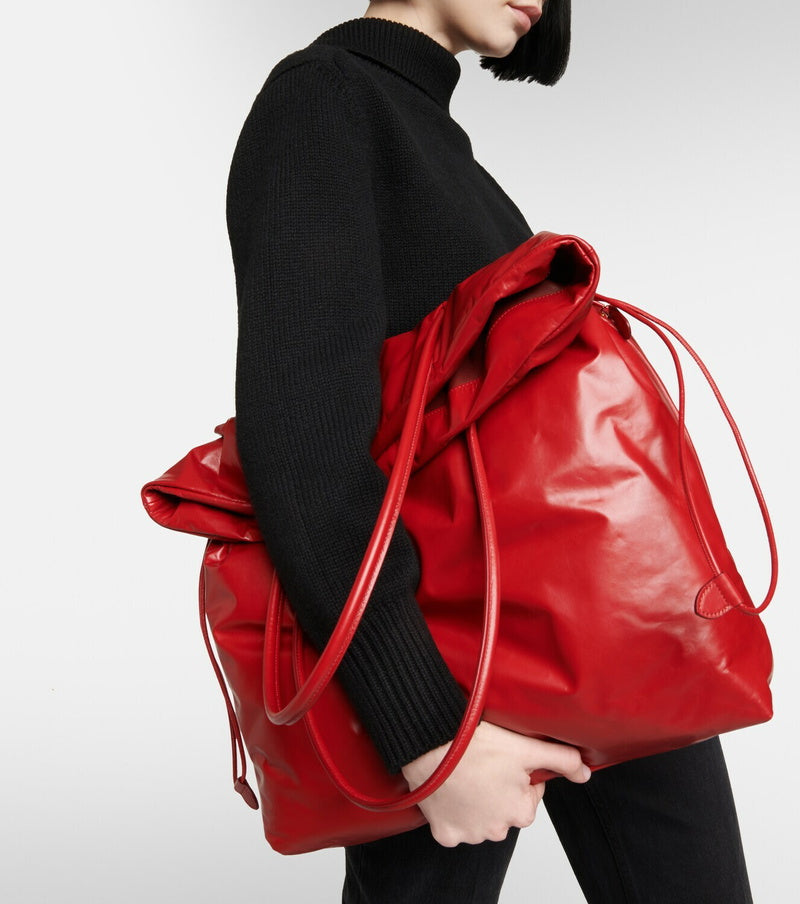 TR Polly Smooth Calfskin Leather Drawstring Tote Bag