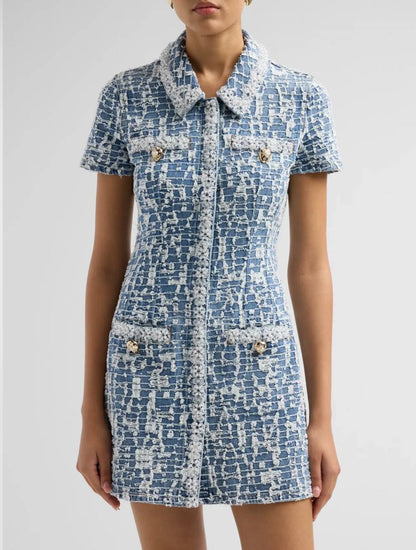 SP Blue Collared Textured Denim Mini Dress