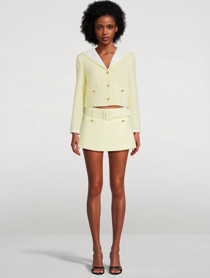 SP Boucle Contrast Collar Cropped Jacket | Tweed Skort | Yellow & Navy Set