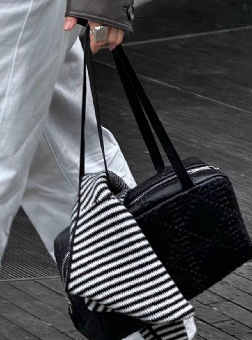 2 Colors! TR Astra Woven Bowling Goatskin Leather Shoulder Tote Bag