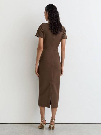 RS Hilary Ruched-Detail Boat-Neck Midi Dress