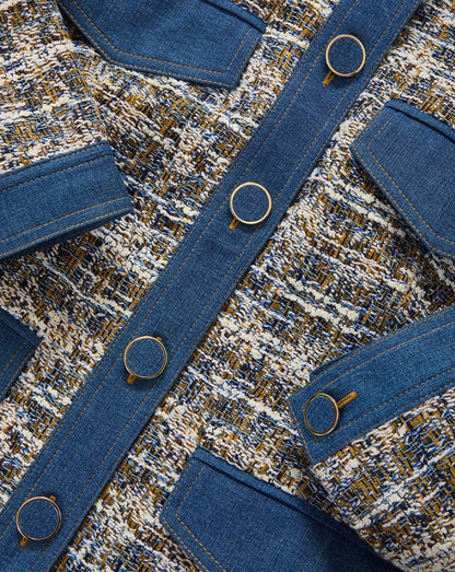 VB Ainslie Tweed Cotton-Blend Jacket w Denim Contrast Trim