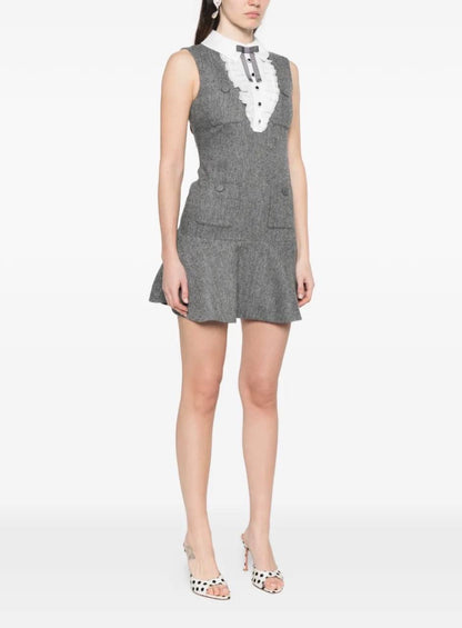 SP Grey Herringbone Lace Bib Mini Dress
