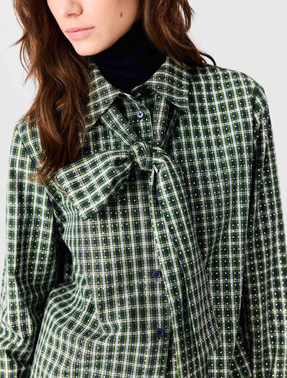 MJ Rhinestone Tie-Neck Cotton Shirt