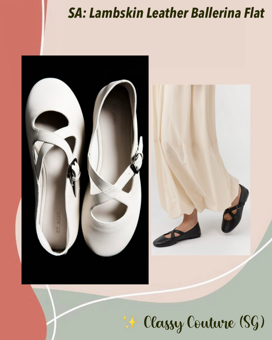 SA Lambskin Leather Ballerina Flat Shoes with Crisscross Strap
