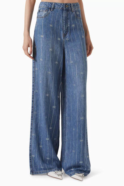SP Wide-leg Bow Embellished Jeans in Lyocell Denim