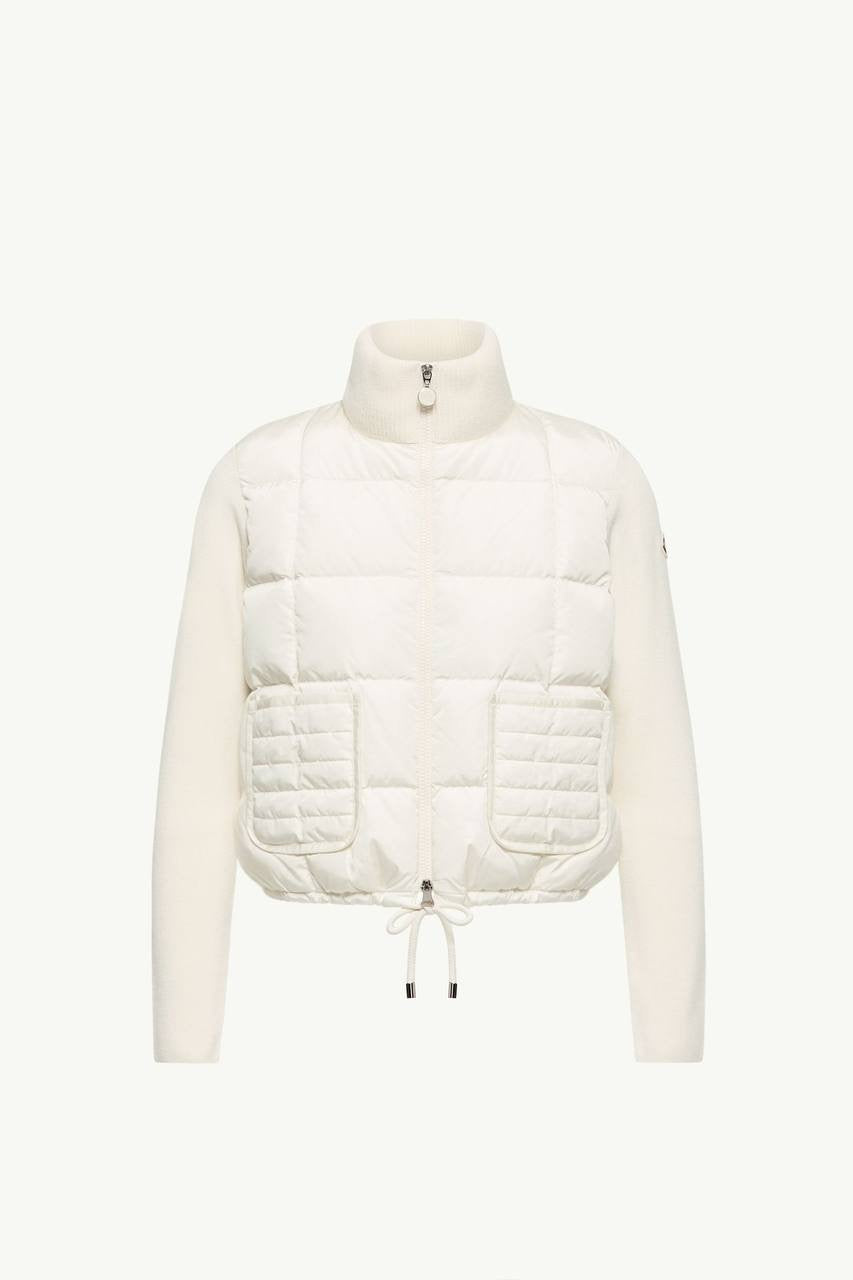 MC Square-Quilted Padded Wool Zip-Up Cardigan