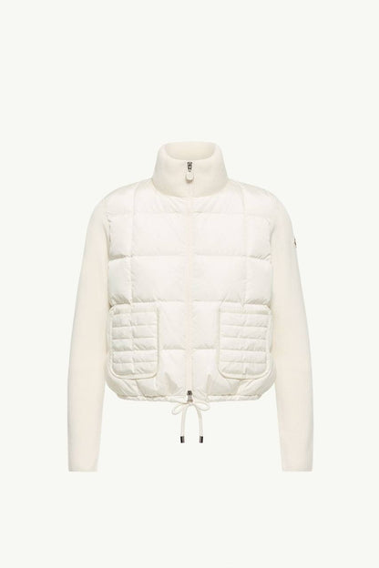 MC Square-Quilted Padded Wool Zip-Up Cardigan