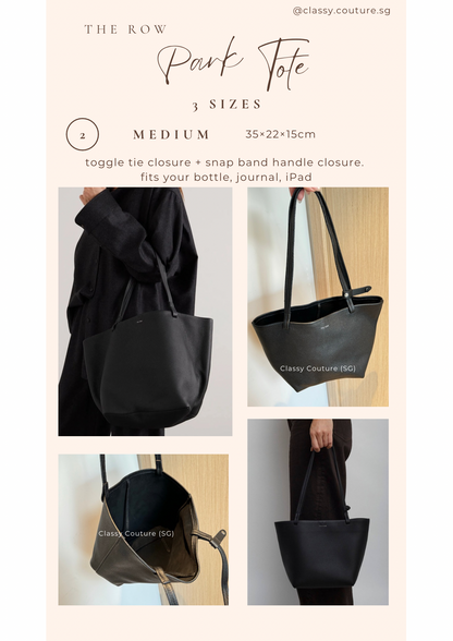 3 Sizes! TR Black Grained Calfskin Park Tote Three Bag in Small | Medium | Large