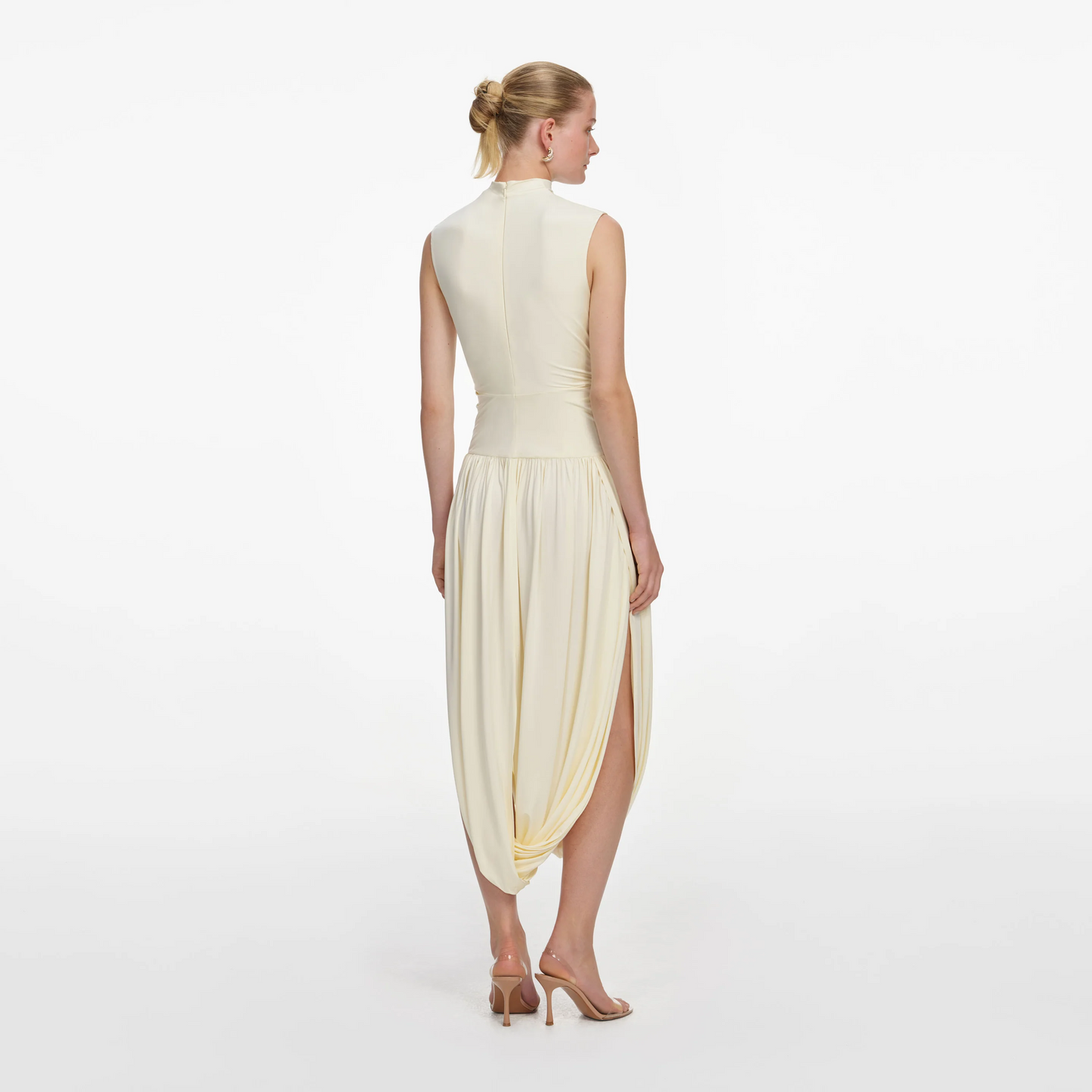 SP Yellow Sleeveless Wrap | Blue Short Sleeve Gathered Viscose-blend Jersey Midi Dress
