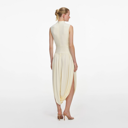 SP Yellow Sleeveless Wrap | Blue Short Sleeve Gathered Viscose-blend Jersey Midi Dress