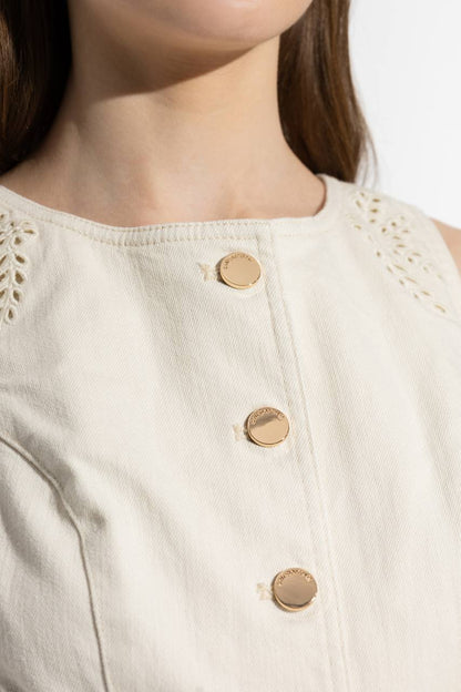 SP Cream Broderie Denim Sleeveless Mini Dress